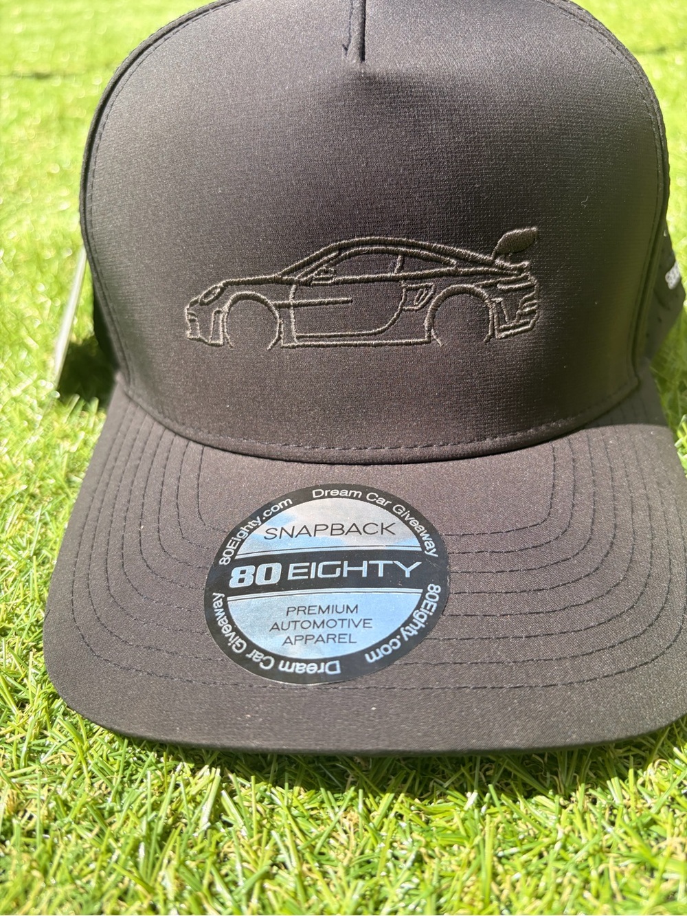 Black Snapback Hat with Embroidered Car Outline
